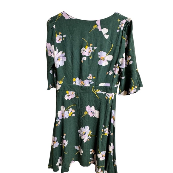 Free People Green Floral Tie Front Mini Dress Size 2 XS Boho Cottagecore - Picture 3 of 4